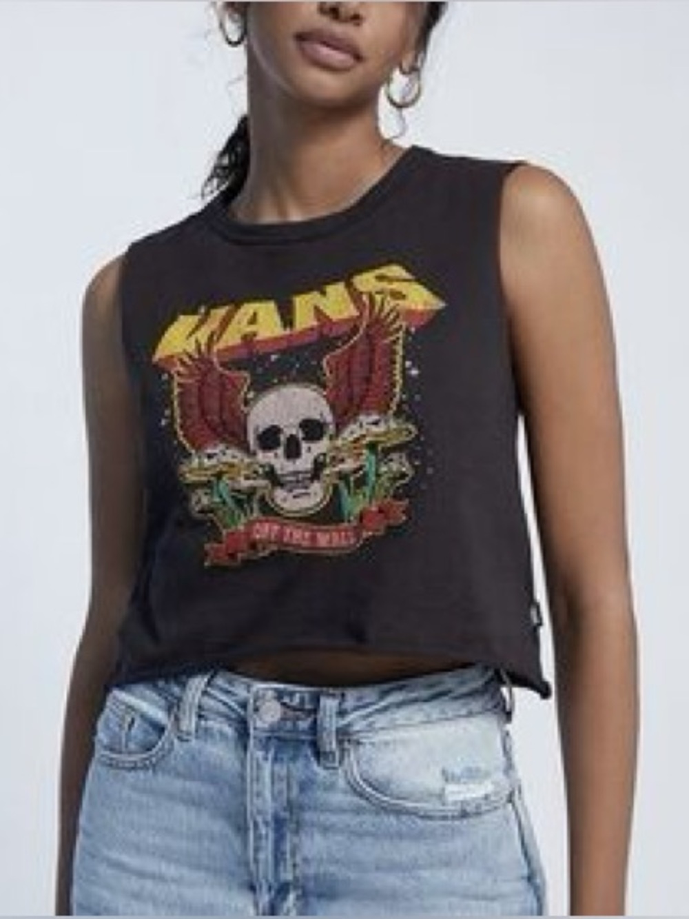 Vans Black Sleeveless Graphic Crop Tank with Yellow Logo